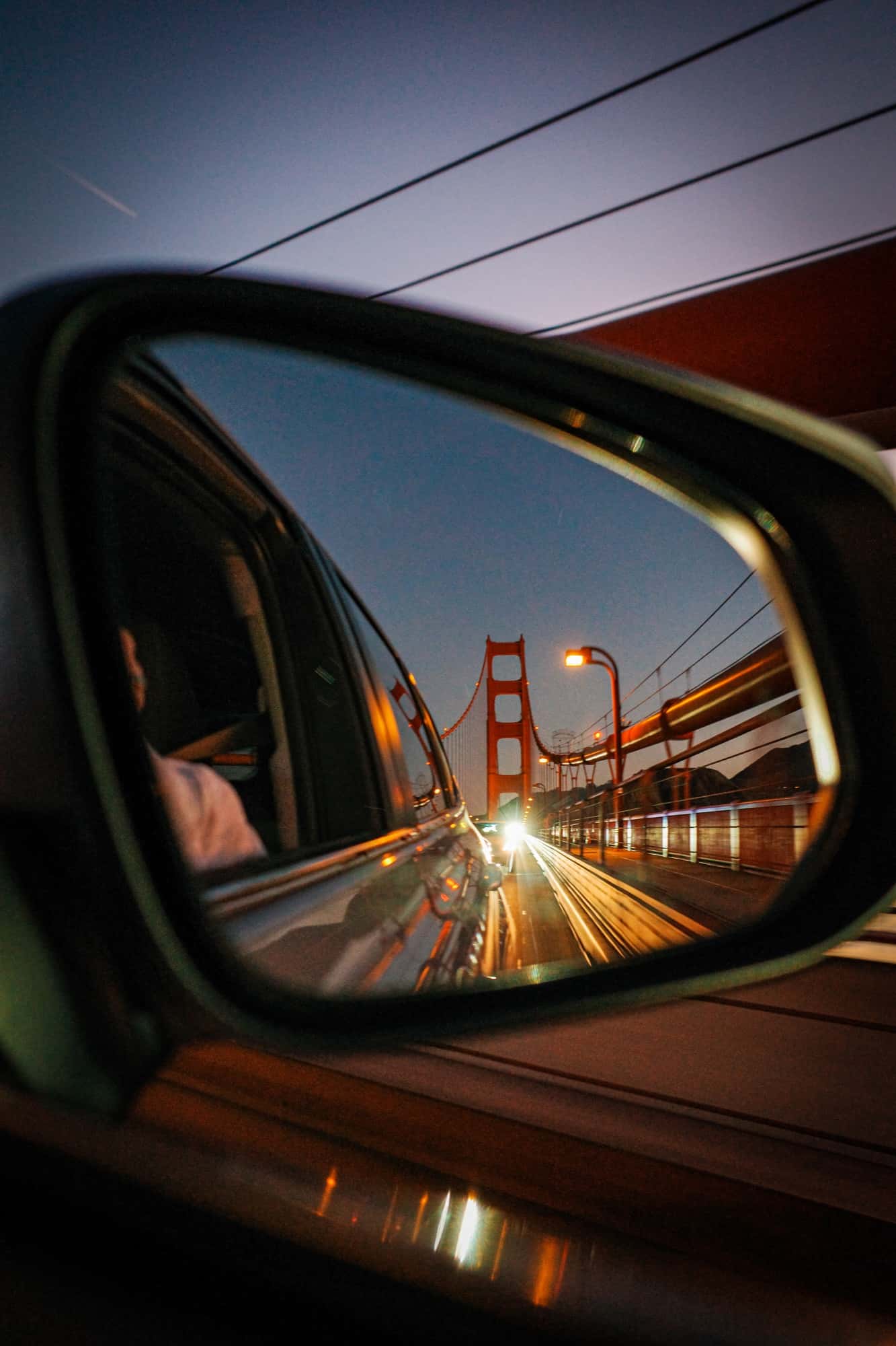 golden gate bridge in the side mirror, san francisco
