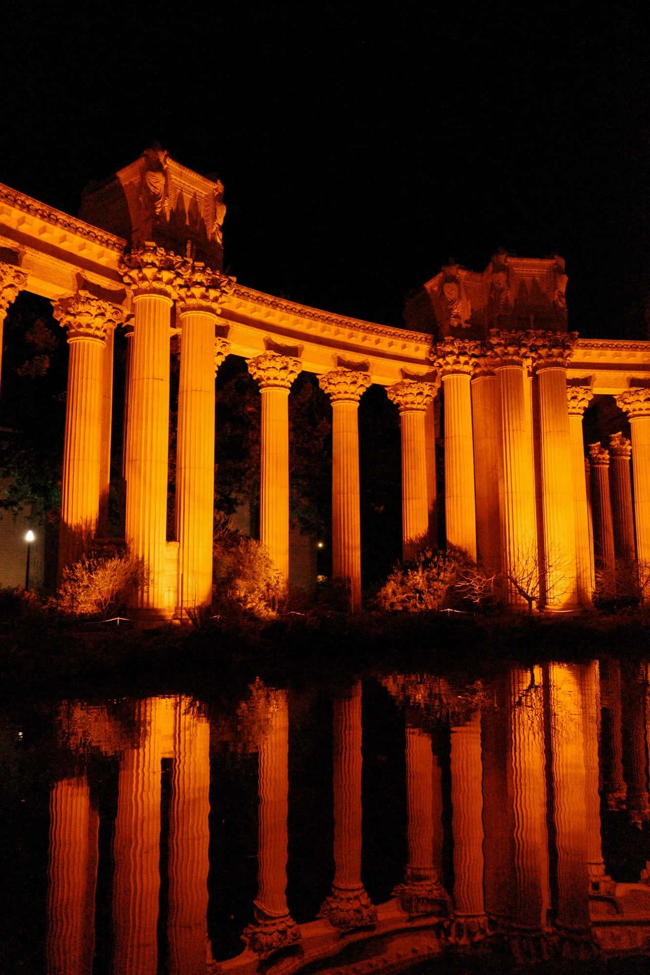 palace of fine arts at night, san francisco